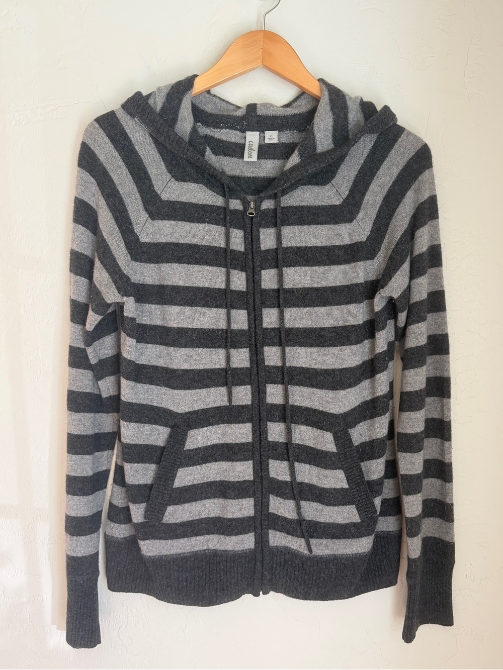 Caslon Women's Cashmere Gray Striped Zip Hoodie Sweater Size XL